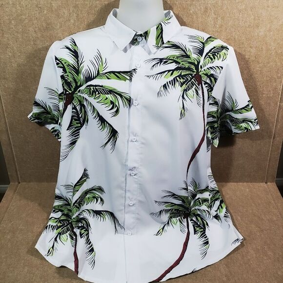 Vacation Palm Short Sleeve Button Up Shirt Mens Large #1 - Picture 2 of 6